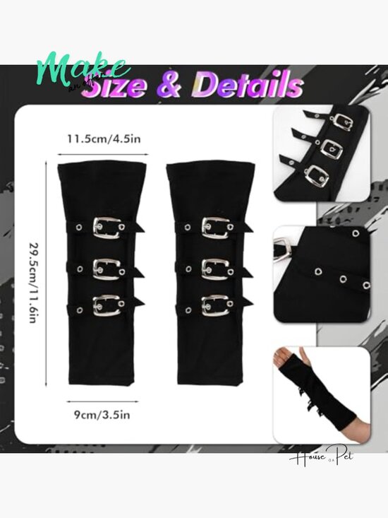 Goth Knitted Beanie with Cat Ears, Fingerless Gloves, and Necklaces Set